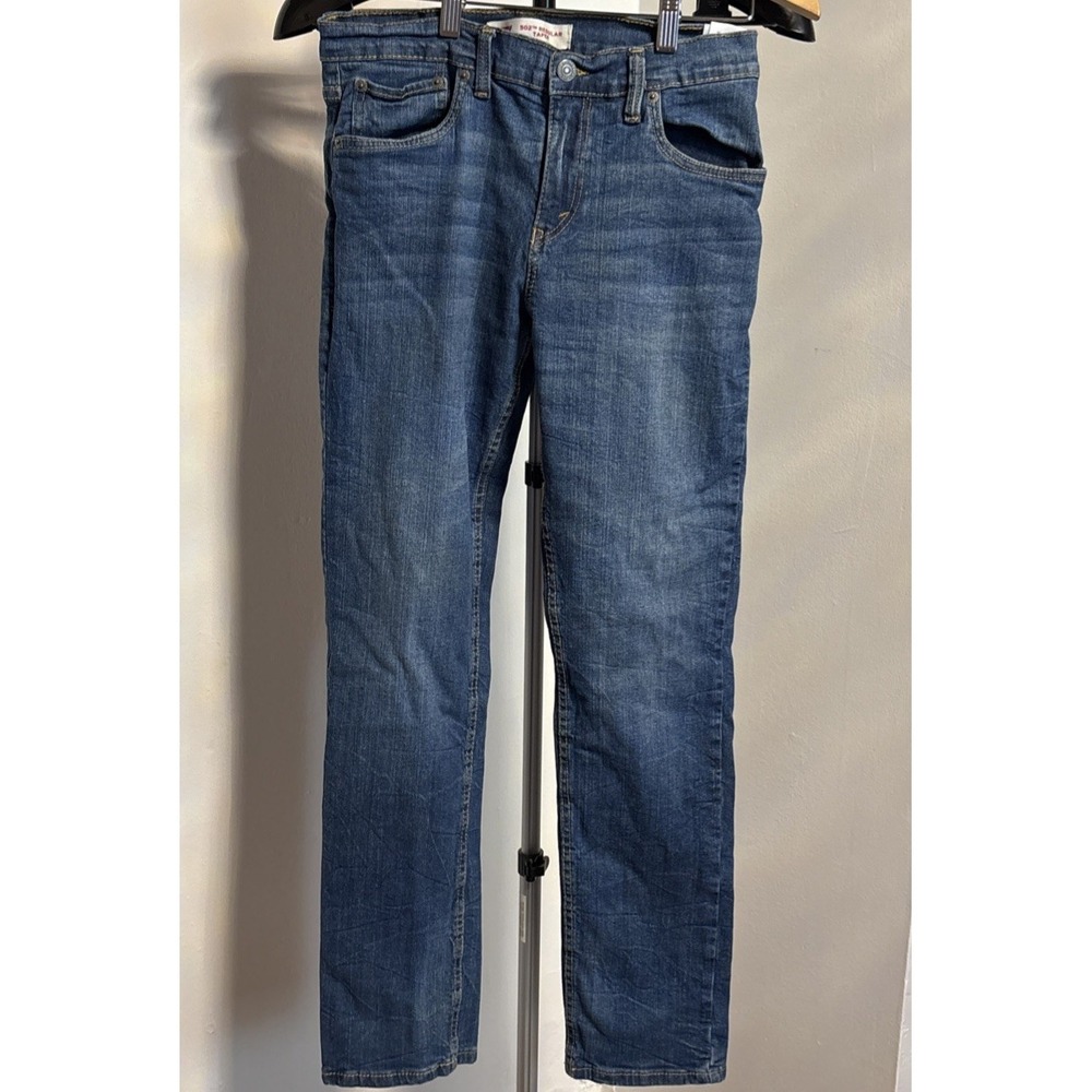 New Levis 502 Jeans Sz 16 Reg Blue Tapered Leg Denim 28"x28" Spell Out